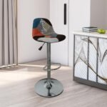 Creative Mild Steel Modern Patchwork Adjustable Bar Stool with Backrest.Stylish Swivel Bar Chair for Kitchen, Counter, or Bar Area| (Pack of 1), Multicolour