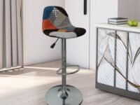 Creative Mild Steel Modern Patchwork Adjustable Bar Stool with Backrest.Stylish Swivel Bar Chair for Kitchen, Counter, or Bar Area| (Pack of 1), Multicolour