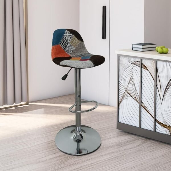 Creative Mild Steel Modern Patchwork Adjustable Bar Stool with Backrest.Stylish Swivel Bar Chair for Kitchen, Counter, or Bar Area| (Pack of 1), Multicolour