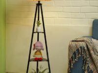 Crosscut Furniture Metal Printed LED Floor Lamp with 3 Shelves (Sunflower), Yellow