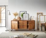 DEMIWALL Solid Sheesham Wood Sideboard & Cabinets | Wooden Side Board Media Console Tv Cabinet for Living Room | Free Standing Buffet Cabinet with 4 Drawers & 2 Door Cabinet Storage | Natural & Black