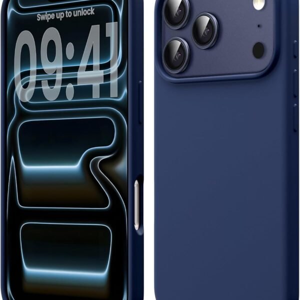 DIZORO Compatible with (iPhone 17 Pro Case)(2025), Liquid Silicone 3 Layers Full Covered Soft Gel Rubber Phone Case,Shockproof Protective Cover with Anti-Scratch Microfiber Lining-Dark Blue