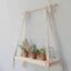Decazone ® Macramé Wall Hanging Shelf Pine Wood Floating Shelve with Wooden Dowel Modern Chic Woven Décor for Dorm Living Room Nursery Beige Colour 55 x 43cm