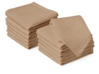 Encasa XO Kitchen Dish Towels Set | Beige | Waffle Weave and Flat Hand Tea Towel | 30x30 cm | Quick Drying Reusable Cotton Washcloths | Multipurpose Lightweight Dishcloths Set of 12