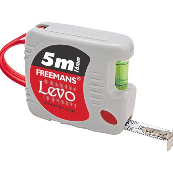 FREEMANS Levo Measuring Tape 5m x 16mm – Steel Blade with Built-in Spirit Level, Side Lock, ABS Shockproof Case, Belt Clip | Heavy Duty, Durable, Inch Tape Measure for DIY, Construction, Home Use