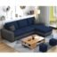 FURNY -Arvon 4 Seater Fabric RHS L Shape Sofa Set - Right Side Lounger (Blue-Dark Grey)