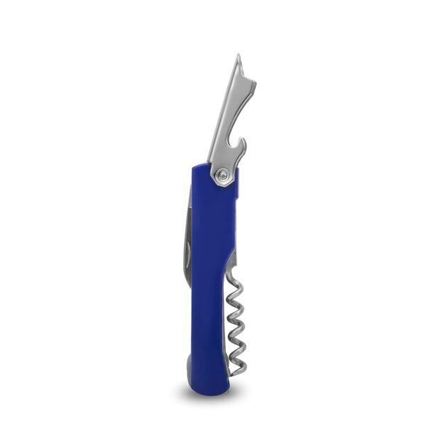 Fackelmann Stainless Steel Multipurpose Anti-Slip Waiters Corkscrew | Equipped with Corkscrew, Bottle Opener and a Serrated Cutter | Strong, Durable & Rust-Resistant | Dishwasher Safe - 15.5 cm, Blue