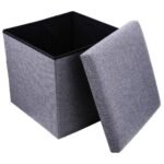 Folding Large Storage Bins Box Bench Container Organizer with Cushion Seat Lid, Cube, Space Saving Storage Box, Foot Rest Stool - (Grey)