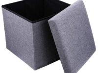 Folding Large Storage Bins Box Bench Container Organizer with Cushion Seat Lid, Cube, Space Saving Storage Box, Foot Rest Stool - (Grey)