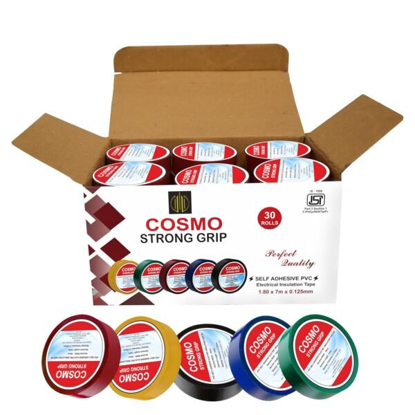 Forus Cosmo ISI Marked PVC Insulation Electrical Tape, Fire Retardant Waterproof Strong Self Adhesive Electrical Tape for household wiring, Electrical Wire Tape 18mm x 7 Meters, Multicolor Pack 30 Pc