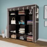GTC® 12 Layer Collapsible Portable Foldable Wardrobe Storage Organizer Shelves for Clothes Racks Fabric Almirah Non Rustable Iron Storage Unit (88250) (Brown)