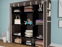 GTC® 12 Layer Collapsible Portable Foldable Wardrobe Storage Organizer Shelves for Clothes Racks Fabric Almirah Non Rustable Iron Storage Unit (88250) (Brown)