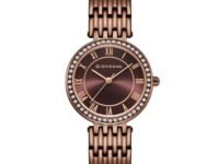 Giordano Eleganza Collection Round Analog Watch for Women, Diamond-Set with Metal Strap Ladies Water Resistant Wrist Watch - A2083