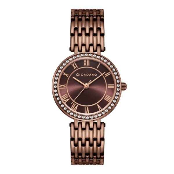 Giordano Eleganza Collection Round Analog Watch for Women, Diamond-Set with Metal Strap Ladies Water Resistant Wrist Watch - A2083