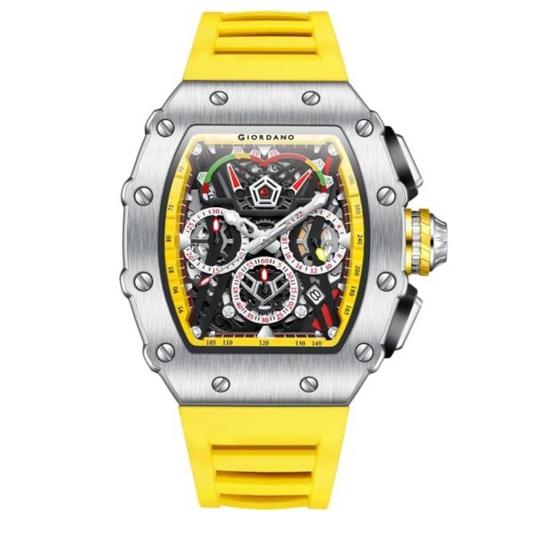 Giordano Multifunction Watch for Men with Day, Date, and 24-Hour Sub-Dial, Water Resistant Square Dial Unique Design