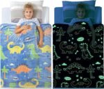 Glow in The Dark Blanket Gifts for Toddler Kids Teen Girls| 200cm x 150cm |Bedroom Décor, Lightweight Throw Blankets|Soft Cozy Fluffy Luminous Throw Blanket - Blue Dino - 2
