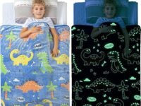 Glow in The Dark Blanket Gifts for Toddler Kids Teen Girls| 200cm x 150cm |Bedroom Décor, Lightweight Throw Blankets|Soft Cozy Fluffy Luminous Throw Blanket - Blue Dino - 2
