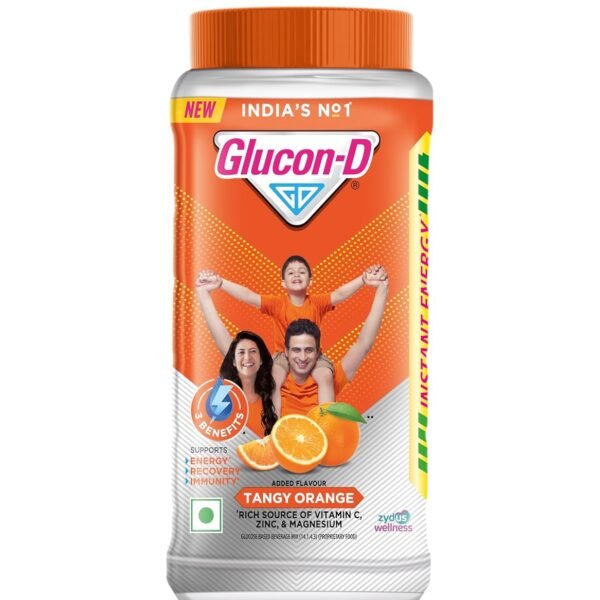 Glucon-D Instant Energy Drink Powder Jar 400 gm | Energy, Recovery, Immunity | Tangy Orange