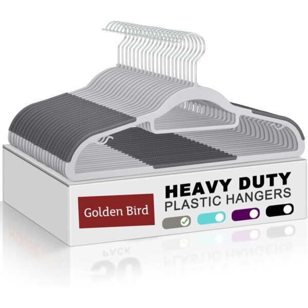 Golden bird Plastic Hangers Heavy Duty Dry Wet Clothes Hangers with Non-Slip Pads Space Saving 0.2" Thickness Super Lightweight Organizer