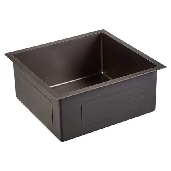 HAPPY HOMES 304 Stainless Steel Kitchen Sink 18 x 16 x10 Inch BLACK Matt Finish Single Bowl with Nanocoated Undercoating, Sound Dampening | Square Coupling & Metal Fruit Basket | 7 Years Warranty