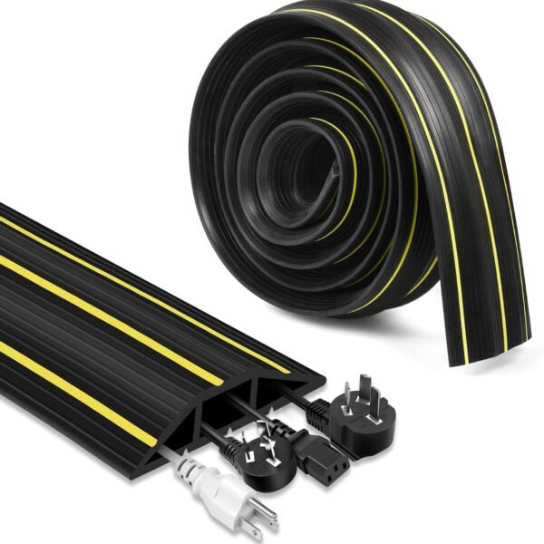 HASTHIP® 6.56ft Floor Cable Cover with 3 Channels, Cord Covers for Wires on Floor, Cuttable Length, Heavy Duty Cable Protector Hide Extension Cords, Protect Cords, Hide Extension Cords for Home/Offi