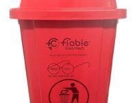HDPE Swing Lid 100L Trash Bin With Swing Lid Recycling Bins Waste Basket For Home/Office/Hospital/College/School - Red