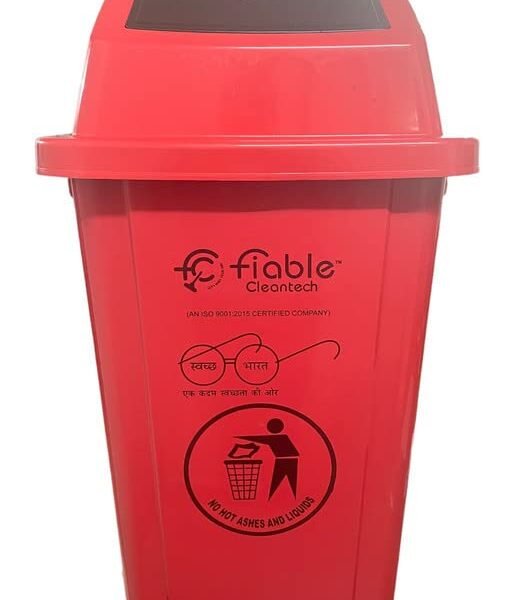 HDPE Swing Lid 100L Trash Bin With Swing Lid Recycling Bins Waste Basket For Home/Office/Hospital/College/School - Red