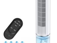 HIFRESH 107CM Tower Fan for Room w/Cooling Function, Bladeless Tower Fans for Home, Remote & Touch, 4 Modes & 3 Speeds, 26Ft Air Throw, 12H Timer, 4 Ice Packs, Auto Rotation, Low Power Consumption