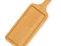 HOKIPO Bamboo Rectangular Shape Tray Platter With Handle, Pack Of 1, Beige (Ar-3857)