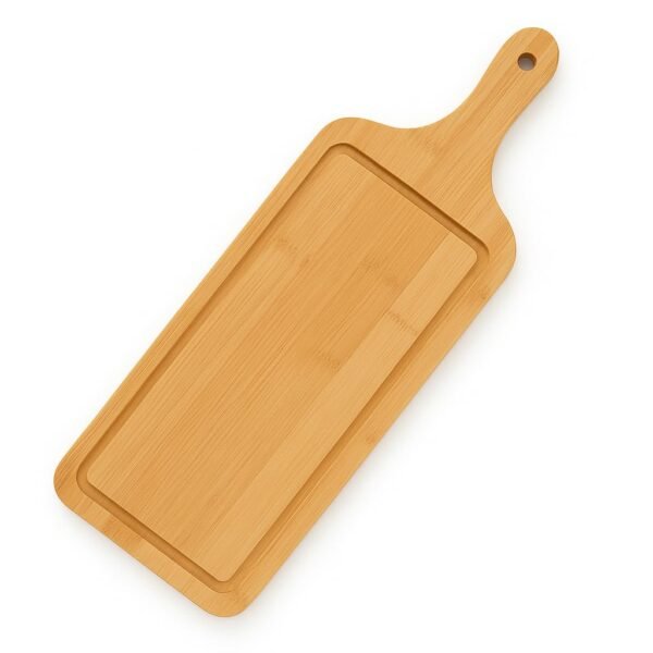 HOKIPO Bamboo Rectangular Shape Tray Platter With Handle, Pack Of 1, Beige (Ar-3857)