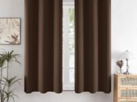HOMEMONDE Blackout Curtains 5 Feet for Window Set of 2 - Faux Silk 97% Blackout Thick Curtains, Room Privacy and Thermal Insulation 60 Inch - (Dark Brown, 152x118 CMs)