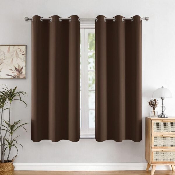 HOMEMONDE Blackout Curtains 5 Feet for Window Set of 2 - Faux Silk 97% Blackout Thick Curtains, Room Privacy and Thermal Insulation 60 Inch - (Dark Brown, 152x118 CMs)