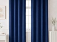 HOMEMONDE Door 100% True Blackout 7 Feet Curtain - Privacy and Noise Reduced Curtains, Light Blocking 84 Inch Long Drapes Pack of 2 - (Navy Blue, 213 x 118 CMs)