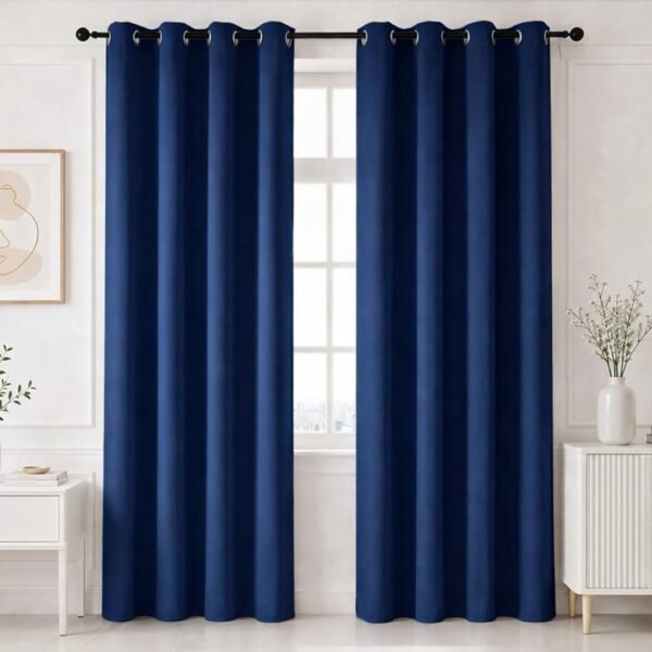 HOMEMONDE Door 100% True Blackout 7 Feet Curtain - Privacy and Noise Reduced Curtains, Light Blocking 84 Inch Long Drapes Pack of 2 - (Navy Blue, 213 x 118 CMs)