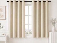 HOMEMONDE Premium Blackout Curtains 5 Feet Long - Thermal Insulated Curtains for Window, True Room Darkening Drapes for Living Room, Bedroom, 60 Inch 1 Piece, (Beige, 152.4 x 118 CM)