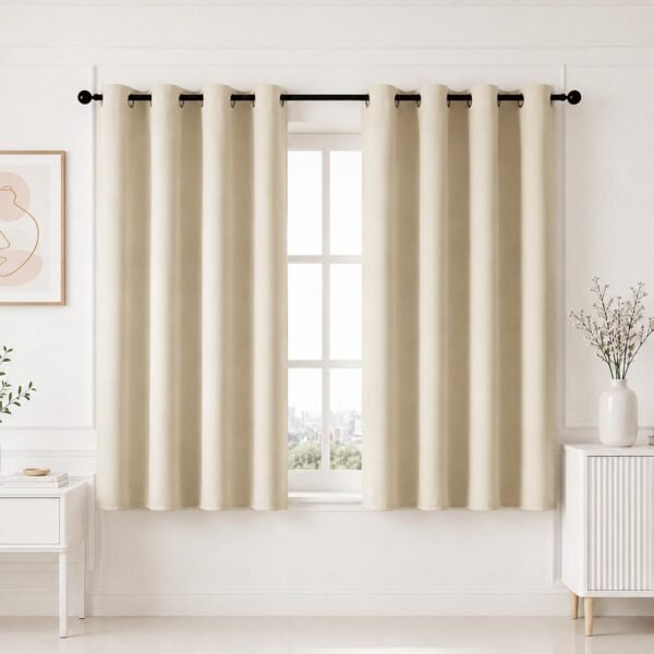 HOMEMONDE Premium Blackout Curtains 5 Feet Long - Thermal Insulated Curtains for Window, True Room Darkening Drapes for Living Room, Bedroom, 60 Inch 1 Piece, (Beige, 152.4 x 118 CM)