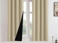 HOMEMONDE Window Curtains 5 Feet 1 Piece - Thermal Insulation 100% True Blackout Curtain, Fade Resistant & Black Backing Drapes - (60 Inch, Solid Beige)