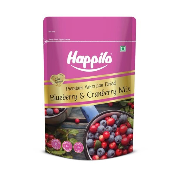 Happilo Premium Dried Blueberry Cranberry Duet 200 grams Pack | Healthy Snacks, Dry fruits|Dried Cranberries & Blueberries Mix | Natural Real Dried Berries | Low Calorie Snack