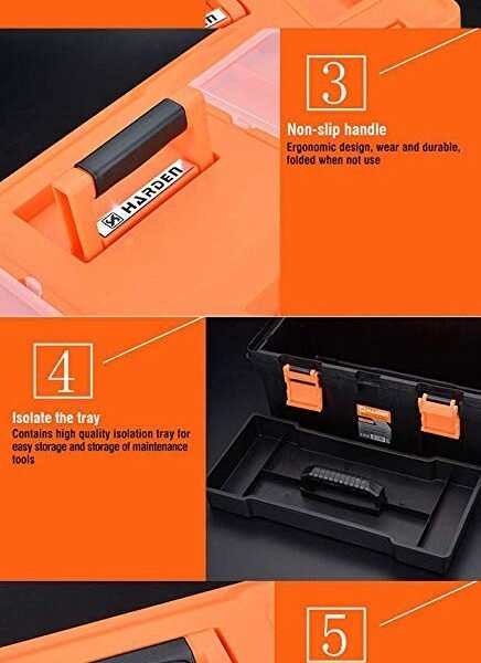 Harden Reinforced Plastic Tool Box with Transparent Accessories Storage Box and Isolation Tray (40 X 21X 19 cm) Professional - 520302