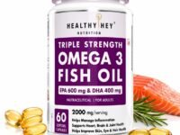 HealthyHey Nutrition Fish Oil Capsules Omega 3 60 Softgel For Women and Men | Triple Strength Fish Oil | Burpless, EPA 600 - DHA 400 Supplement