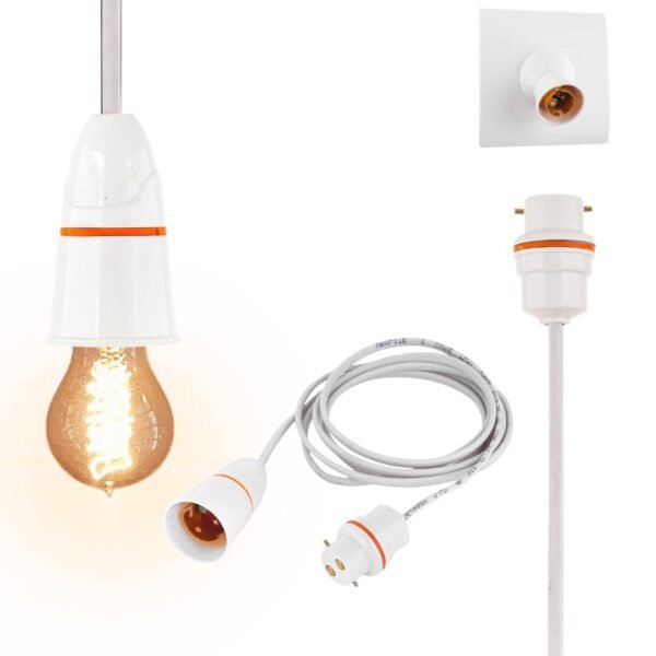 Hi-Plasst Bulb Holder and Adaptor with 2 mtr 2-Core Flat Wire – B22 Socket & Plug for DIY, Experiments, Parties, Festive Decorations (Diwali, Christmas, Wedding, Home Lighting)