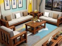 Home furniture Wooden Sofa Set for Living Room and Office 6 Seater Natural Teak Finish Handicraft- Handmade