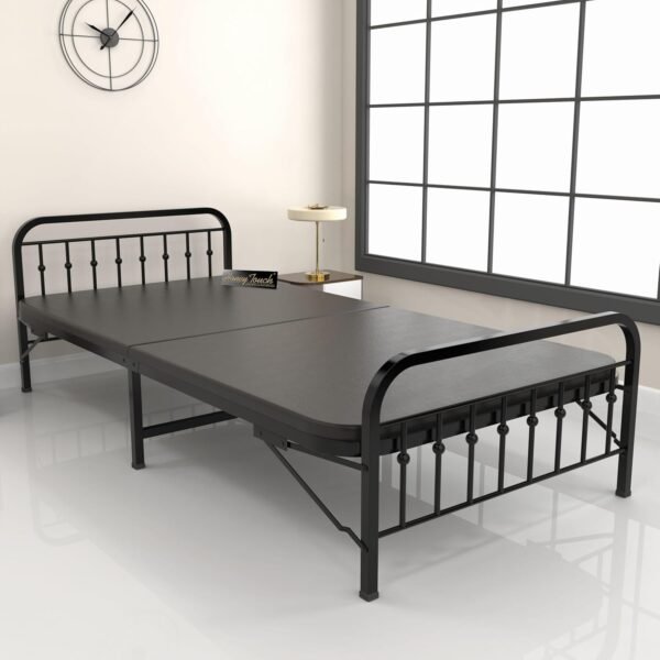 Honey Touch Nova Folding Bed Single for Sleeping with Mattress | No Assembly Required | Foldable Bed for Sleeping/Guests/Rented Apartments/Bedroom (3ft x 6ft, Black)