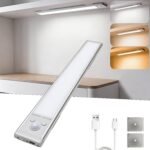 Hoteon Motion Sensor Under Cabinet Light, 1500mAh Rechargeable Wireless LED Cabinet Light with 3 Colour Modes, Stepless Dimming & Magnetic Mount for Kitchen, Wardrobe, Closet & Cupboard