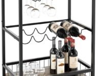 INDIAN DECOR. 45227 Bar Serving Cart Table Kitchen Wine Storage Cart with Wine Rack/Glass Holder, Serving Trolley with Lockable Wheels for Home/Pantry and Guest House, Black