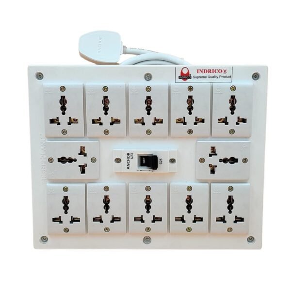 INDRICO PVC 2000W 12 Way Extension Board with Universal Sockets MCB and Long Wire (Pack of 1, White) (5 Meter Cable)
