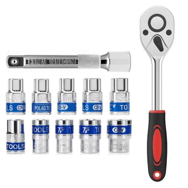 Inditrust New Car Repair Tool Set 12 in 1 Tool KIT Socket Set 1/2 Chrome Vanadium Combination Socket Wrench Set with Ratchet Spanner