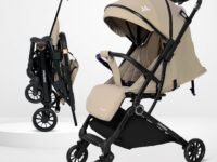 Infantso RIDE-X Premium Baby Stroller / Pram Auto Fold with 5 Points Safety Harness, Multi Level seat Recline & Spacious Cushioned seat, One-Hand Fold and 360° Rotating Wheels, Travel Friendly, Extendable Canopy, Adjustable Footrest, Shock Absorption Wheels, Lightweight Stroller for 0 to 3 Years (Beige)