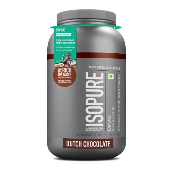 Isopure Whey Protein Isolate Powder With Vitamins For Immune Support & Biotine- 4.40 Lbs,2 Kg (Dutch Choc),Lactose-Free,Gluten-Free,Veg Protein For Men & Women. Offer Pack.,62 Servings