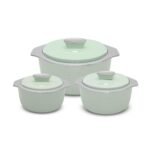 JAYPEE FINEDINE Inner Stainless Steel Casserole Set of 3 with Lockable Lid, 1000+1500+2000 ml, BPA Free Insulated Casserole Set|Food Grade Serving Set| Ideal for Warm Fresh Food & Chapatti, Green